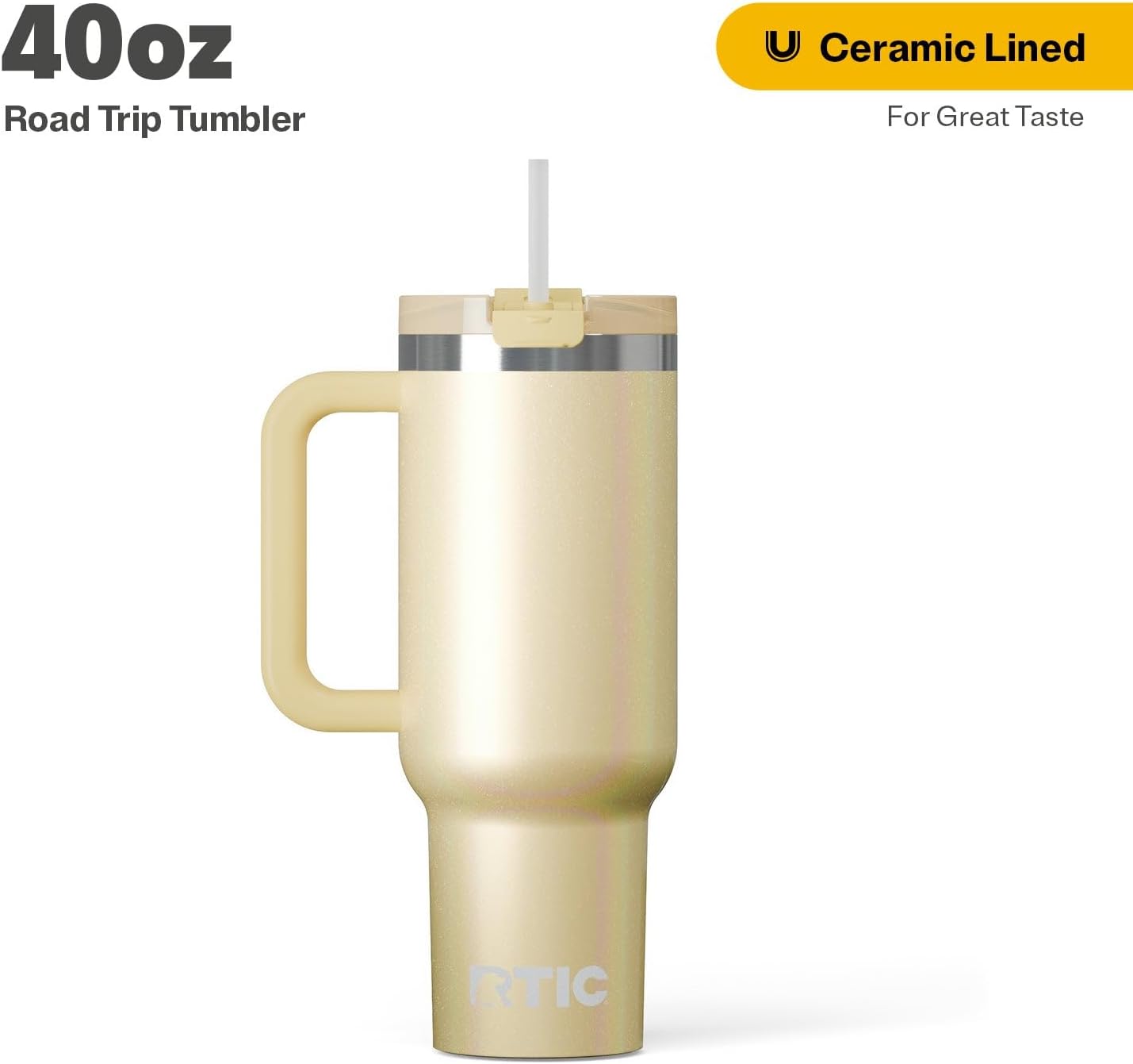 RTIC 30 oz Road Trip Tumbler Double-Walled Ceramic Lined InsulatedStainless Steel Portable Travel Coffee Mug Cup with Lid, Handle and Straw, Periwinkle Bouquet
