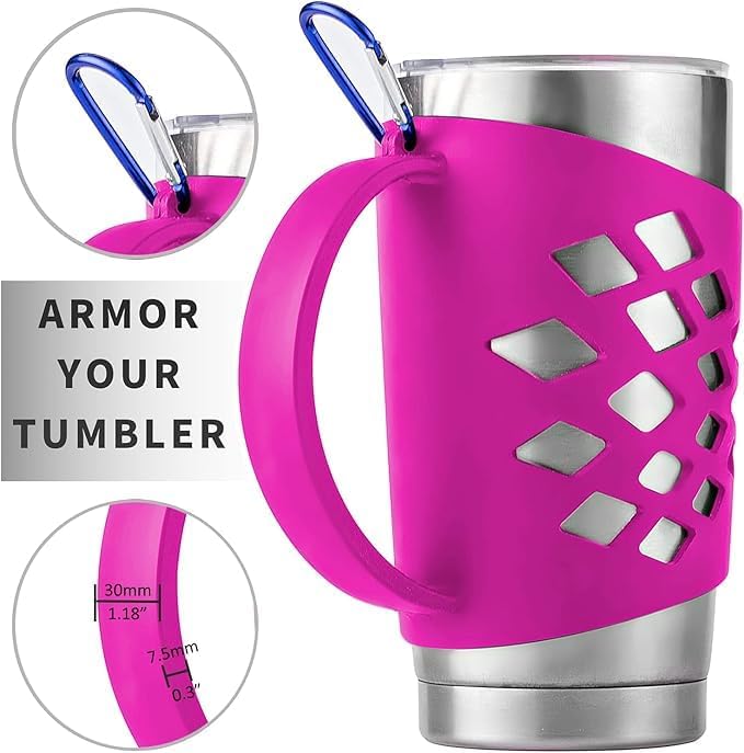 Handle for YETI 30 oz Tumbler – Anti-Slip 3mm Thickened Silicone Sleeve with Reinforced Grip & Carabiner Hole, Durable Protective Cover for 30 oz Insulated Cups, For YETI Rambler 30oz Tumbler(Black)