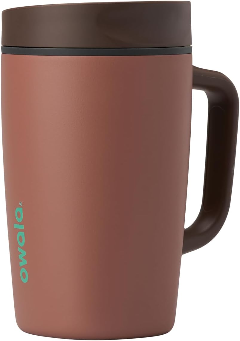Owala SmoothSip Slider Insulated Stainless Steel Coffee Tumbler, Reusable Iced Coffee Cup, Hot Coffee Travel Mug, BPA Free 20 oz, Grey/Blue (High Dive)