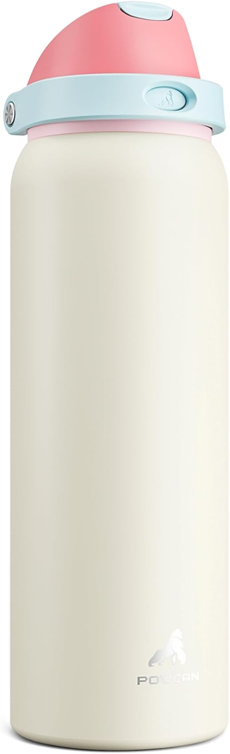 POWCAN 40 oz Insulated Water Bottle for Men: Push-Button Spout & Quick-Flip Straw, Leakproof, Cold for 24 Hrs, Stainless Steel Large Water Bottle for Sports, Camping, Trips, Outdoors (Midnight Black) - Colors A