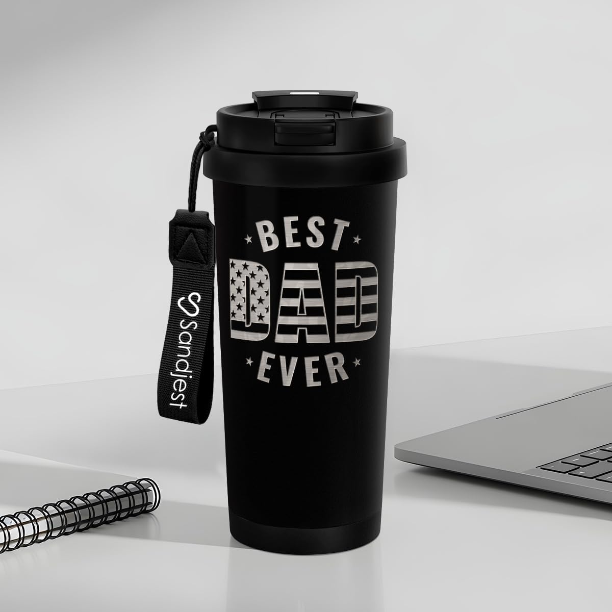 SANDJEST American Flag Tumbler - Stainless Steel 2-in-1 Lid Coffee Tumbler 18 oz, Patriotic Insulated Travel Mug Gift for Men Husband Dad, Birthday Christmas