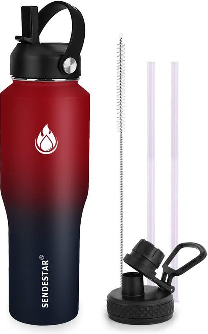 SENDESTAR 40oz Water Bottle Wide Mouth Stainless Steel Vacuum Insulated Double Wall with Straw Lids Fit in Any Car Cup Holder