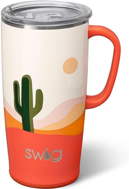 Swig Life 18oz Travel Mug, Insulated Tumbler with Handle and Lid, Cup Holder Friendly, Dishwasher Safe, Stainless Steel, Travel Coffee Cup (Honey Meadow)