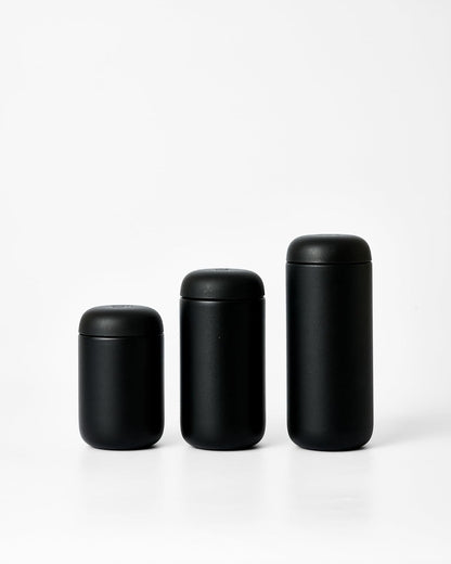 Fellow 16 oz Carter Move Travel Mug - Vacuum-Insulated Stainless Steel Travel Coffee Mug - Coffee Tumbler with Ceramic Interior and Splash Guard - Matte Black