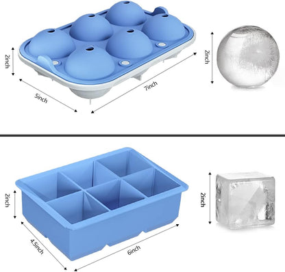 ROTTAY Ice Cube Trays (Set of 2), Sphere Ice Ball Maker with Lid & Large Square Ice Cube Maker for Whiskey, Cocktails and Homemade, Keep Drinks Chilled Black