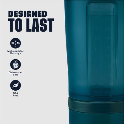 BlenderBottle Shaker Bottle with Pill Organizer and Storage for Protein Powder, Classic V2 ProStak System, 22-Ounce, Midnight Black