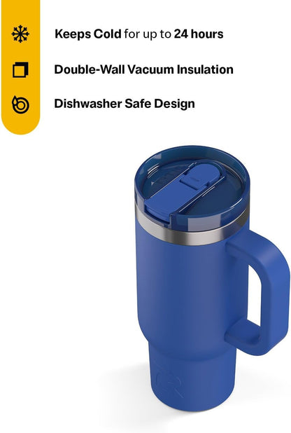 RTIC Little Road Trip Tumbler 16oz for Kids with Straw Lid and Handle, Ceramic Lined, Insulated Stainless Steel Travel Water Mug Cup, Leak-Proof, RTIC Ice Glitter