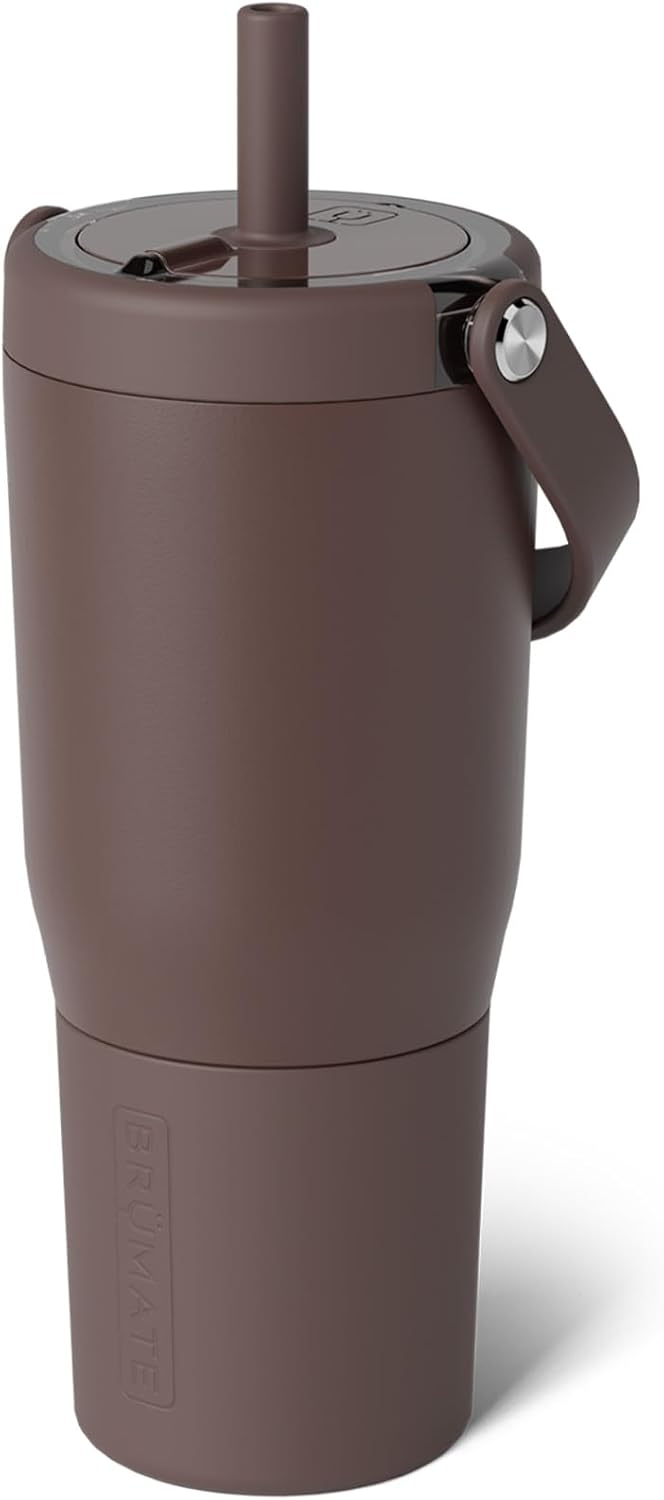 BrüMate Resa 35oz 100% Leakproof Tumbler w/Handle & Straw | Flexible SoftSip Straw | Silicone Sleeve for Durability | Stainless Steel | Cup Holder & Travel Friendly Water Bottle (Java)