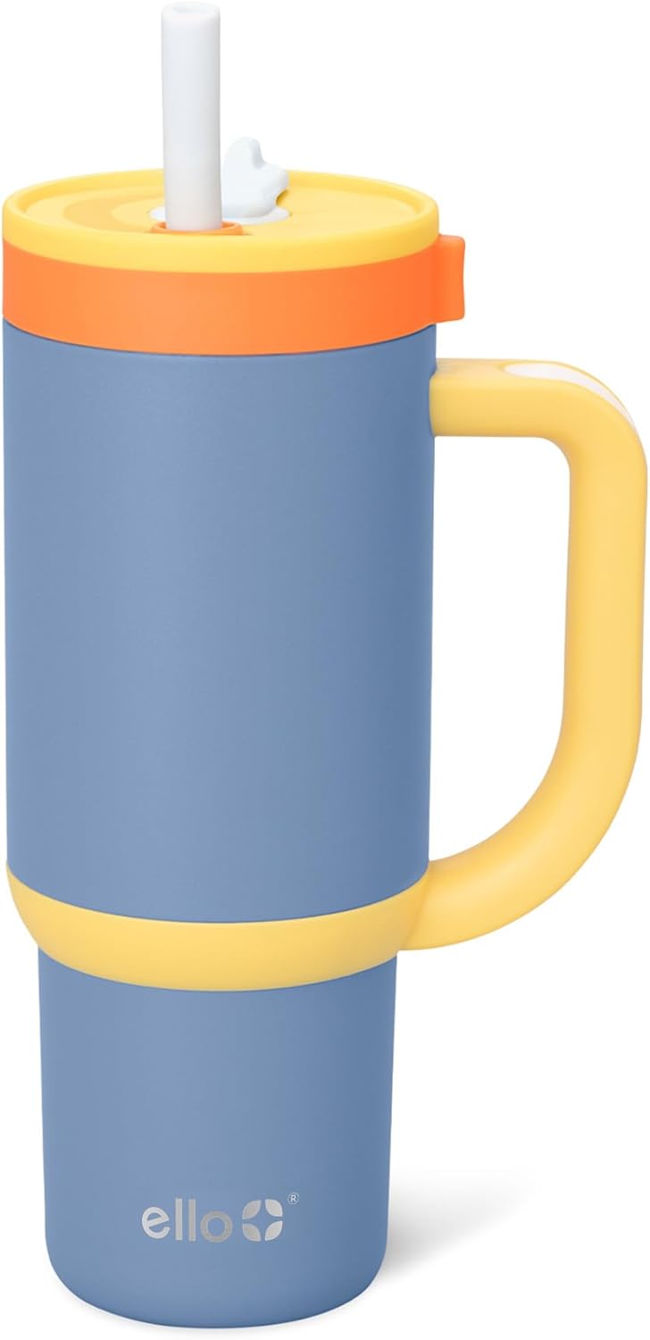 Ello Oasis 18oz Kids Tumbler with Handle & Retracting Straw, 100% Leakproof Reusable Insulated Stainless Steel Cup, Gifts for Teens Girls Boys, Keeps cold for 18 Hours, Cup Holder Friendly, Glacier
