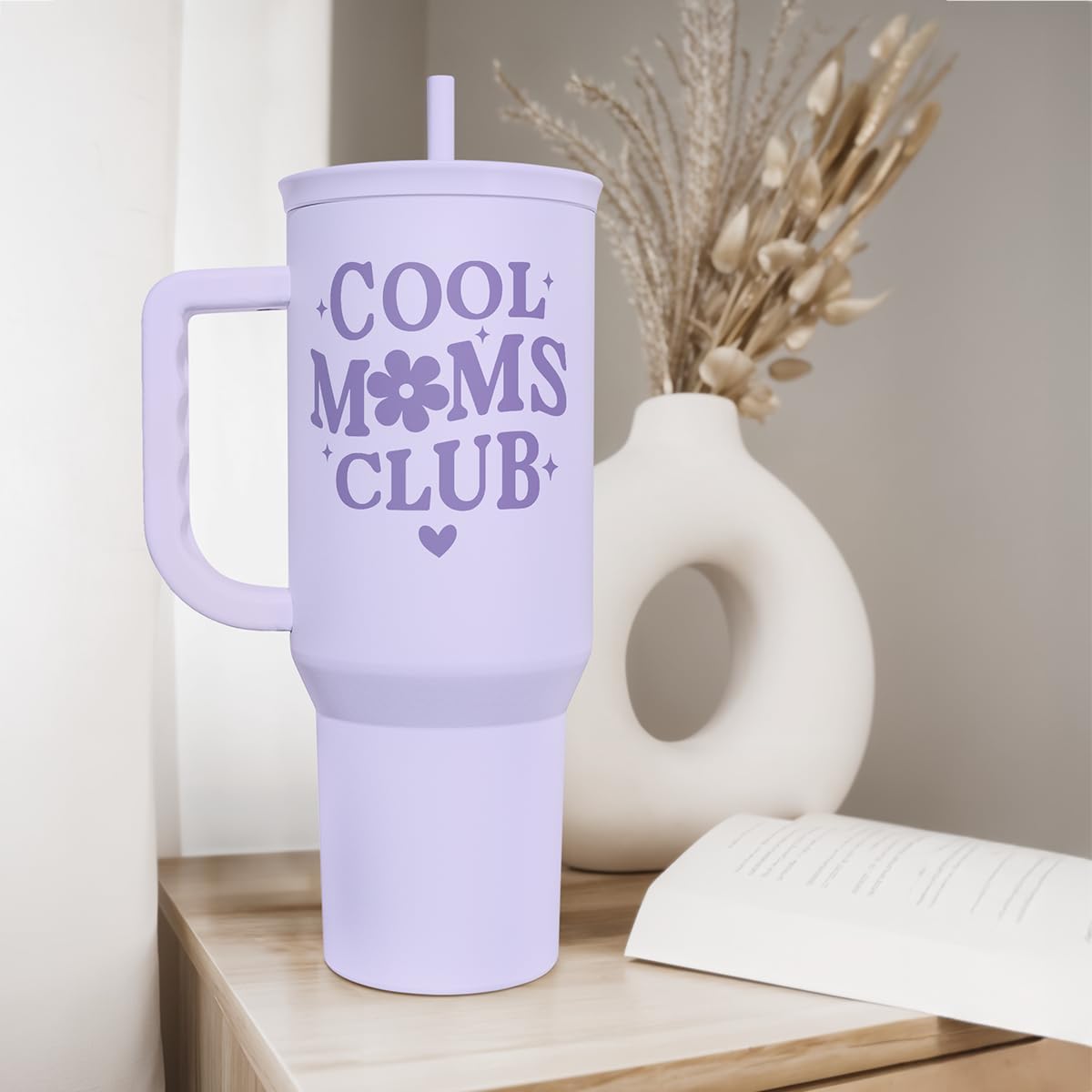 Floral Tumbler with Handle 40oz, Stainless Steel Insulated Tumblers Coffee Travel Mug Cup with Straw, Flower Coffee Cup Gifts for Women Girls, Gift for Her on Christmas Birthday Mothers Day