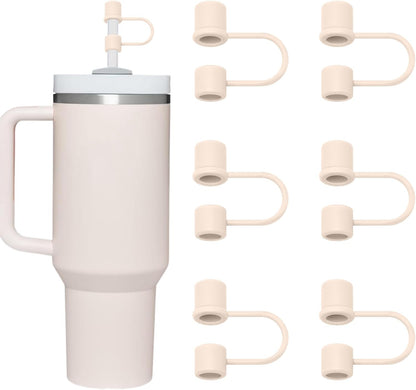 6PCS Silicone Straw Covers Cap Compatible with Stanley Cup 30&40oz Tumbler with Handle 10mm Straw Toppers，Straw Tips Lids Dust-Proof Reusable for Stanley Cup Accessories (White)