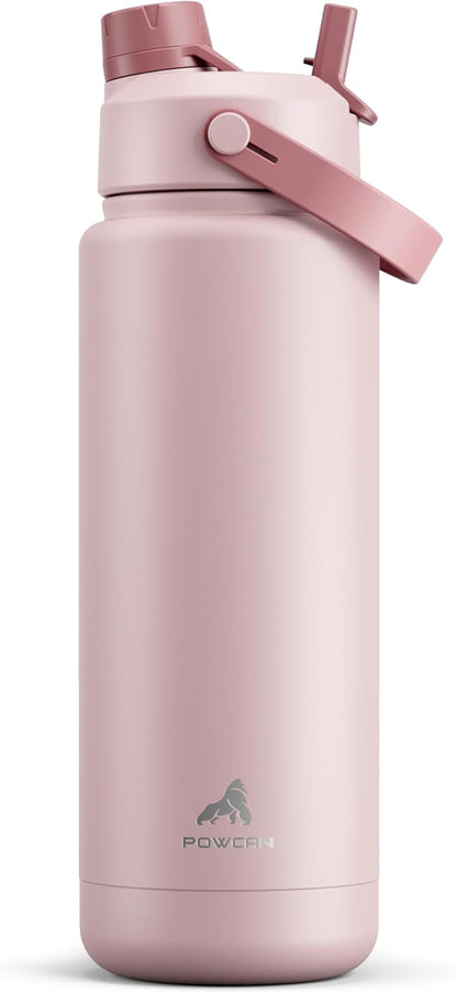POWCAN 26 oz Insulated Water Bottle with 2-in-1 Straw and Spout Lid, Keep Cold 24H, Leak-Proof, Fits in Car Cup Holder, Stainless Steel Water Bottle for Sports, Travel, and School (Mint)