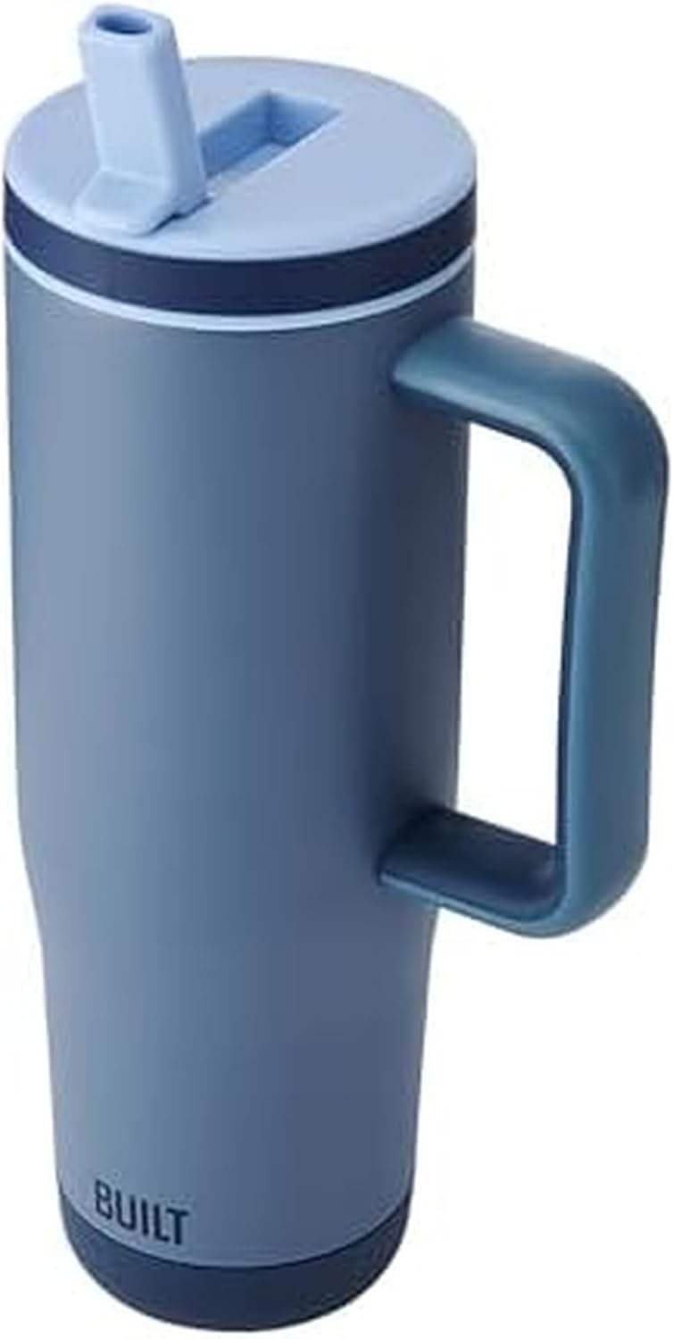 Built 40 oz Cascade Flip Straw Tumbler, Double Wall Insulated Bottle, Gym & Sport Bottles - Stainless Steel & Straw Lid, Leak-Proof, Soft Bumper Base, Portable BPA-Free (Lavender)