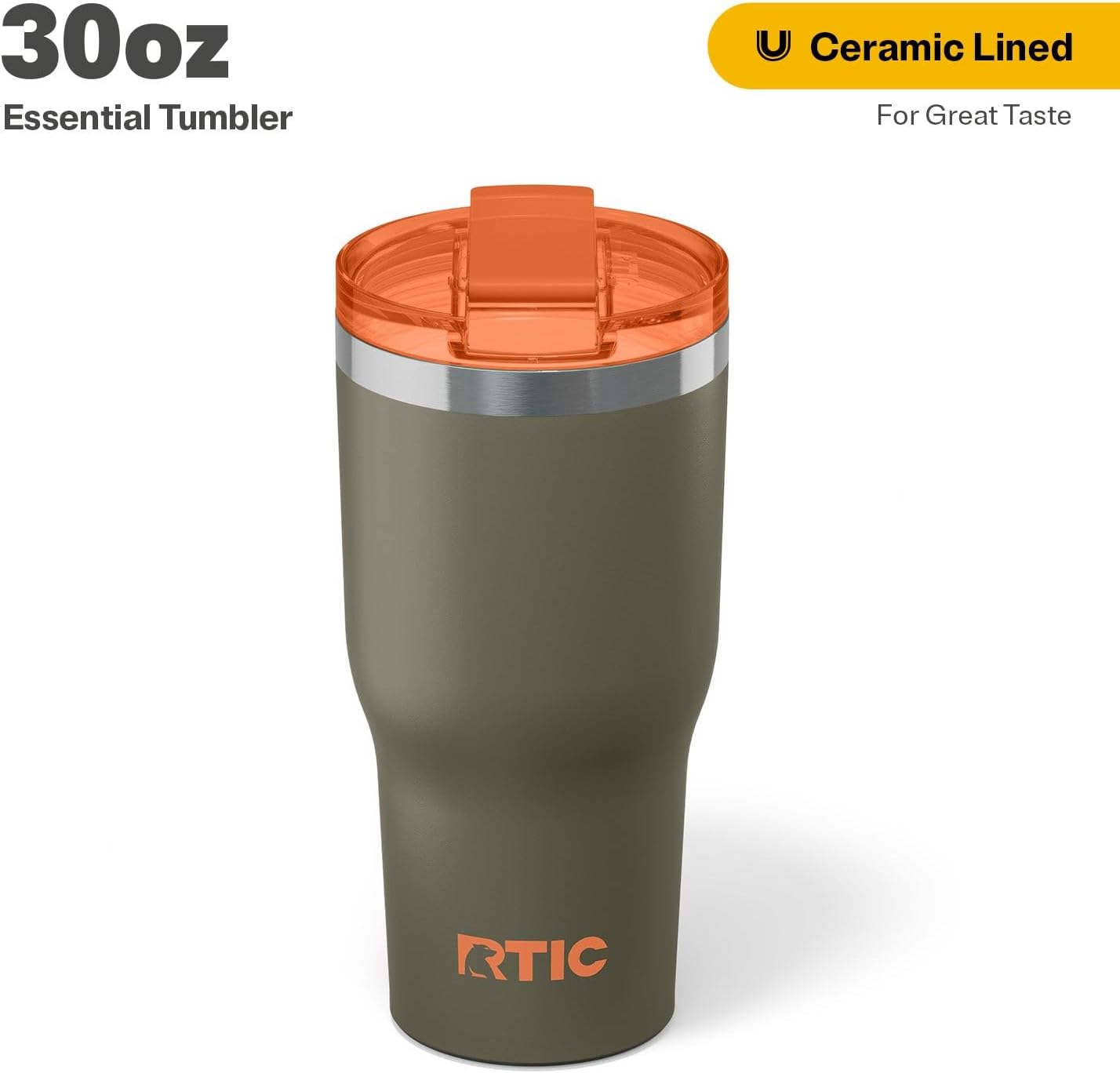 RTIC 20oz Essential Tumbler with Lid, Ceramic Lined, Insulated, Stainless Steel, Metal, Double Wall Vacuum-Insulation, Travel Cup for Iced Coffee, Tea, Hot and Cold Drink, Graphite