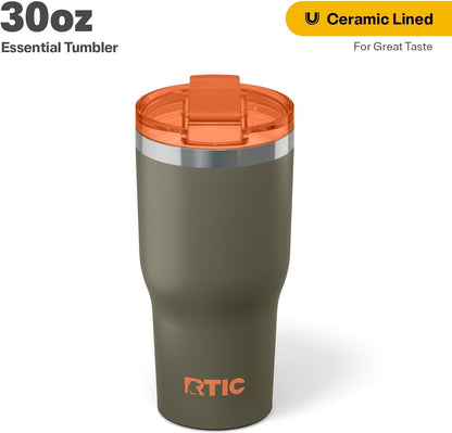 RTIC 20oz Essential Tumbler with Lid, Ceramic Lined, Insulated, Stainless Steel, Metal, Double Wall Vacuum-Insulation, Travel Cup for Iced Coffee, Tea, Hot and Cold Drink, Graphite