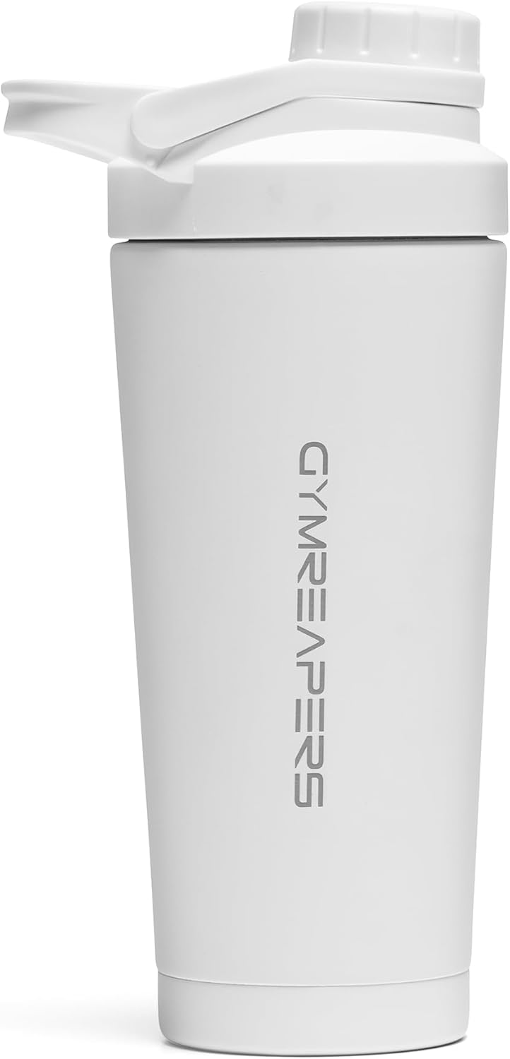 Gymreapers Stainless Steel Protein Shaker Bottle - Double Wall Insulated, Leak Proof, BPA-Free Metal Vacuum Blender Cup For Gym, Sports, Pre & Post-Workout Cold Hydration - 26 OZ (Black)