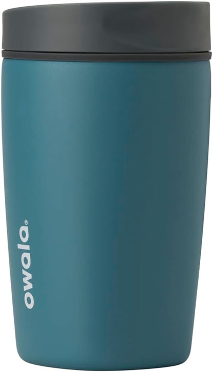 Owala SmoothSip Slider Insulated Stainless Steel Coffee Tumbler, Reusable Iced Coffee Cup, Hot Coffee Travel Mug, BPA Free 20 oz, Grey/Blue (High Dive)