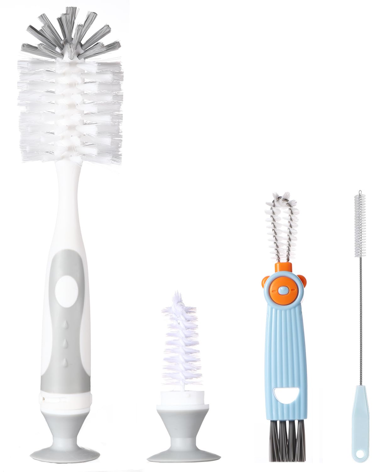 Ariseno 5-in-1 Baby Bottle Cleaner Set, Including Nylon & Silicone Bottle Brush, Cap, Straw & Nipple Brushes, BPA-Free (Grey)