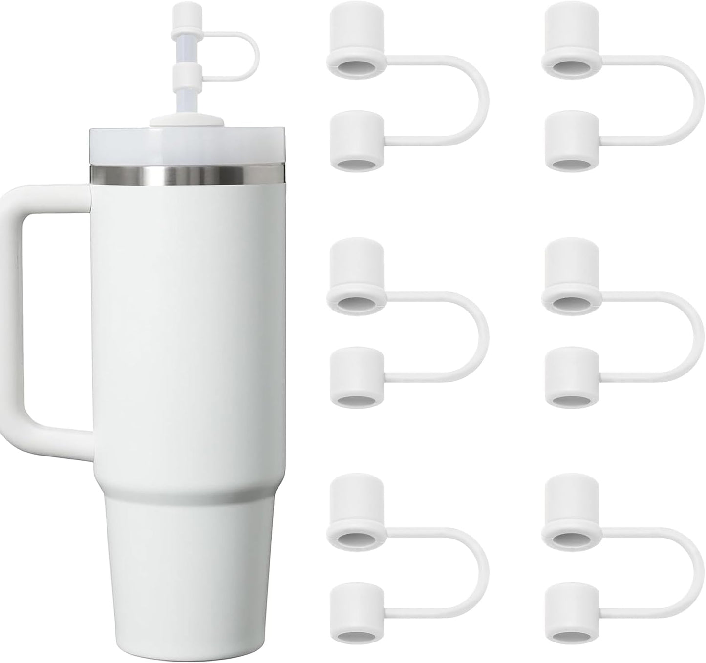 6PCS Silicone Straw Covers Cap Compatible with Stanley Cup 30&40oz Tumbler with Handle 10mm Straw Toppers，Straw Tips Lids Dust-Proof Reusable for Stanley Cup Accessories (White)