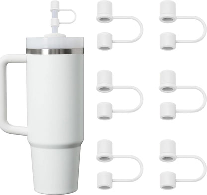 6PCS Silicone Straw Covers Cap Compatible with Stanley Cup 30&40oz Tumbler with Handle 10mm Straw Toppers，Straw Tips Lids Dust-Proof Reusable for Stanley Cup Accessories (White)