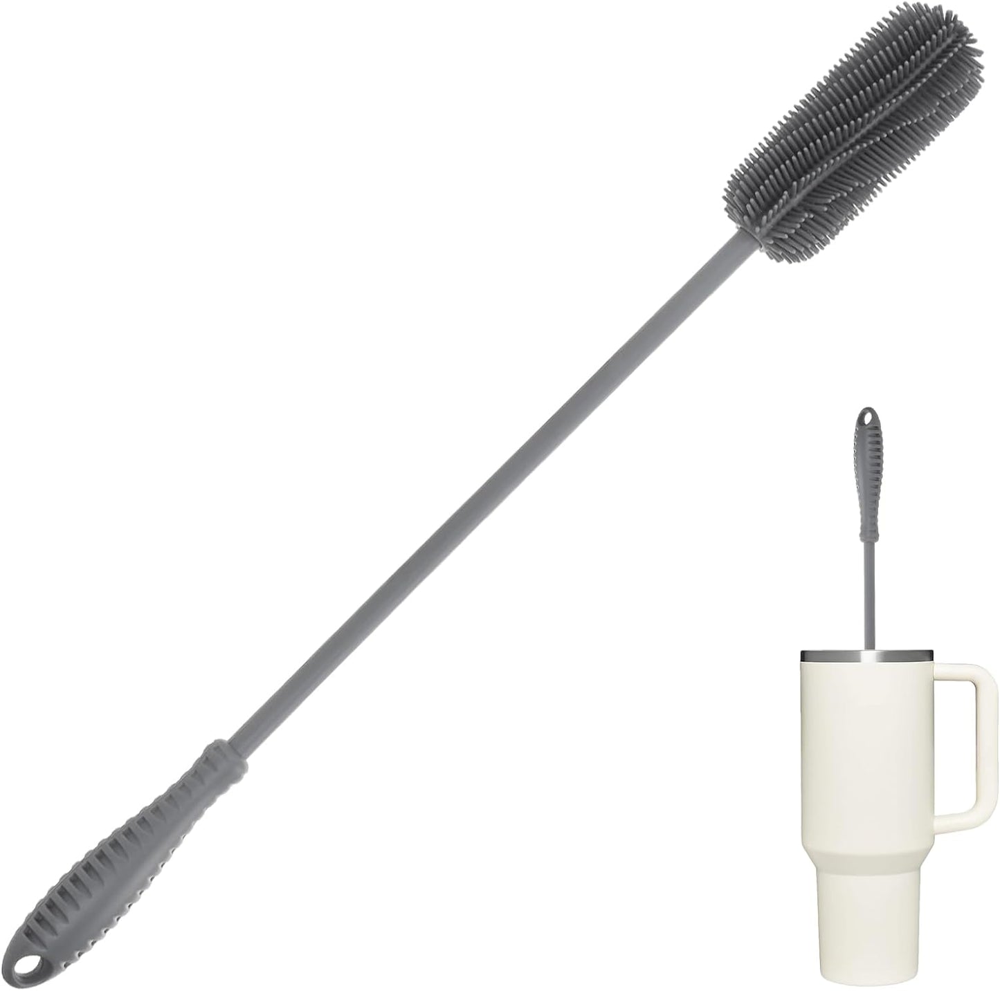 Silicone Bottle Cleaning Brush with Long Handle, 12.5" Water Bottle Cleaner for Baby Bottles, Hydro Flask, Sports Bottle, Vase, Glassware, Perfect for Smaller Diameter Bottle Openings (One Pack)