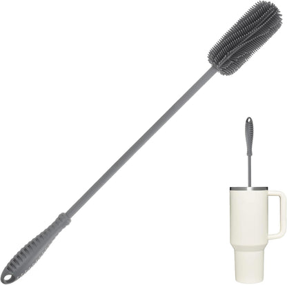 Silicone Bottle Cleaning Brush with Long Handle, 12.5" Water Bottle Cleaner for Baby Bottles, Hydro Flask, Sports Bottle, Vase, Glassware, Perfect for Smaller Diameter Bottle Openings (One Pack)
