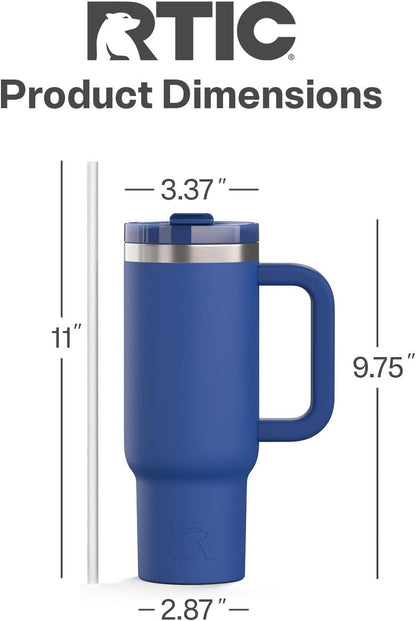 RTIC 30 oz Road Trip Tumbler Double-Walled Ceramic Lined InsulatedStainless Steel Portable Travel Coffee Mug Cup with Lid, Handle and Straw, Periwinkle Bouquet