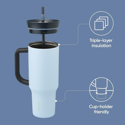 Owala Stainless Steel Triple Layer Insulated Travel Tumbler with Spill Resistant Lid and Straw, BPA Free, 24 oz, Grey/Blue (The Great Blue)