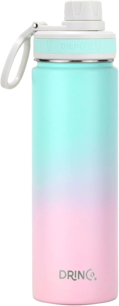 Drinco Stainless Steel Water Bottle Spout Lid Vacuum Insulated Double Wall Water Bottle Wide Mouth (40oz 32oz 22oz 18oz 14oz) Leak Proof Keep Cold Sport Camping Hiking (22 oz, 22oz Black)
