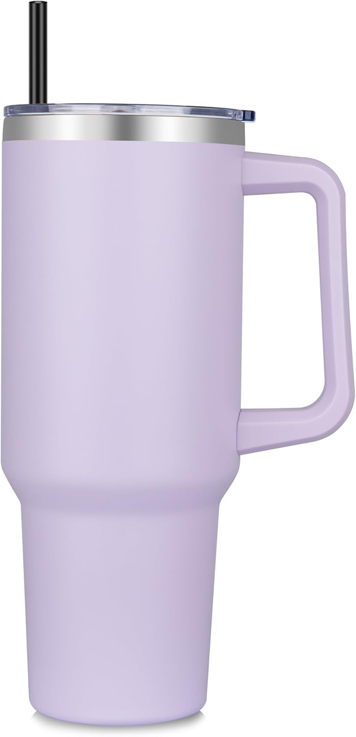 DOMICARE 40 oz Tumbler with Handle and Straw, Stainless Steel Tumbler with Lid and Straw, Reusable Vacuum Insulated Cup, Travel Coffee Mug, Blue, 1Pack