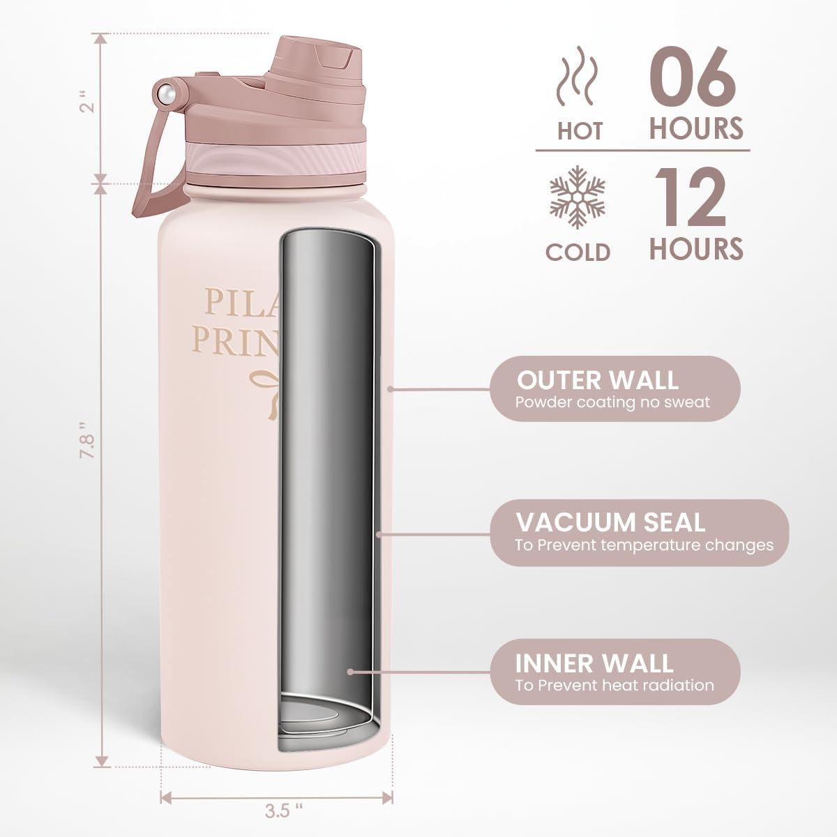 SANDJEST Pickleball Stainless Steel Water Bottle with Strap 32oz, Insulated Bottles with Straw and Spout Lid for Gym Sports Travel Outdoor, Gifts for Women Girls Birthday Christmas