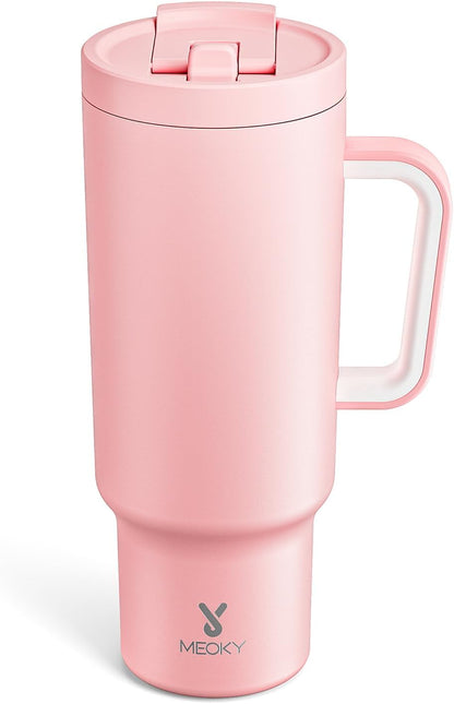 Meoky 32 oz Tumbler with Handle and Flip Straw, 100% Leakproof Tumbler with Lid and Straw, Stainless Steel Insulated Cup, Cupholder Friendly, Keeps Cold for 24 Hours (Night)