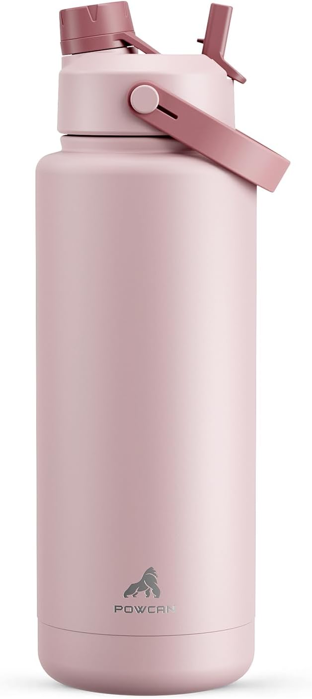 POWCAN 26 oz Insulated Water Bottle with 2-in-1 Straw and Spout Lid, Keep Cold 24H, Leak-Proof, Fits in Car Cup Holder, Stainless Steel Water Bottle for Sports, Travel, and School (Mint)