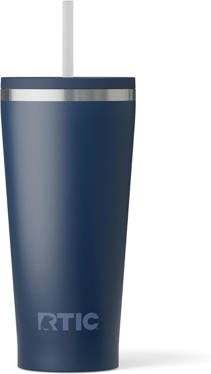 RTIC 20oz Everyday Tumbler Insulated Stainless Steel Portable Travel Coffee Cup with Straw, Ceramic Lining, Spill-Resistant Lid, BPA-Free, Hot and Cold Drink, Beach