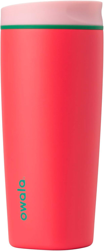 Owala SmoothSip Slider Insulated Stainless Steel Coffee Tumbler, Reusable Iced Coffee Cup, Hot Coffee Travel Mug, BPA Free 20 oz, Grey/Blue (High Dive)