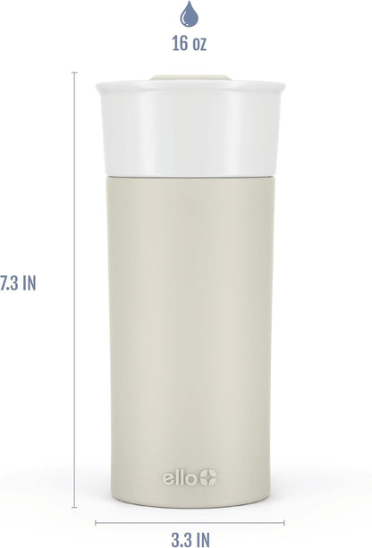 Ello Ogden Ceramic Travel Mug with Splash-Resistant Slider Lid and Protective Silicone Boot, Perfect for Coffee or Tea, BPA Free, Dishwasher Safe, Gray, 16 oz, 758-0438-040