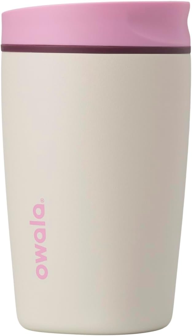 Owala SmoothSip Slider Insulated Stainless Steel Coffee Tumbler, Reusable Iced Coffee Cup, Hot Coffee Travel Mug, BPA Free 20 oz, Grey/Blue (High Dive)