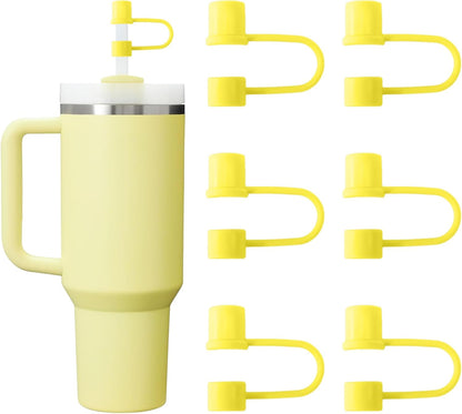 6PCS Silicone Straw Covers Cap Compatible with Stanley Cup 30-40 oz Tumbler with Handle 10mm Straw Toppers，Dust-Proof Reusable Straw Cover for Stanley Cup Accessories (Black)