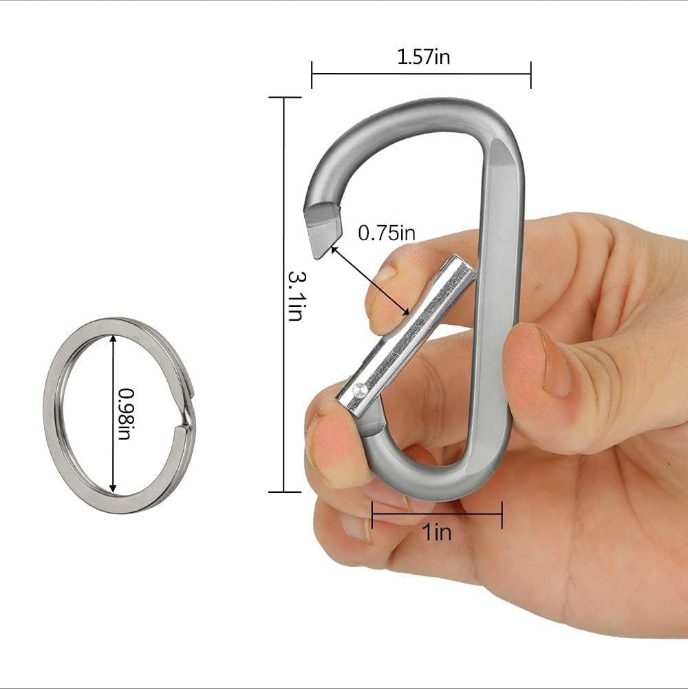 CampTek Carabiner Caribeaner Clip,3" Large Aluminum D Ring Shape Carabeaner with Keyring Keychain Hook