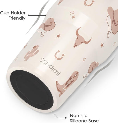 SANDJEST Leopard Skin Stainless Steel Straw Lid Tumbler 30oz with Carry Handle for Women Girls, Insulated Travel Coffee Cup, Gift for Sports Outdoor Workout Christmas Birthday (Beige)