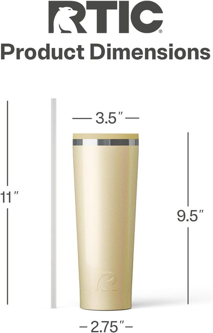 RTIC 20oz Everyday Tumbler Insulated Stainless Steel Portable Travel Coffee Cup with Straw, Ceramic Lining, Spill-Resistant Lid, BPA-Free, Hot and Cold Drink, Beach