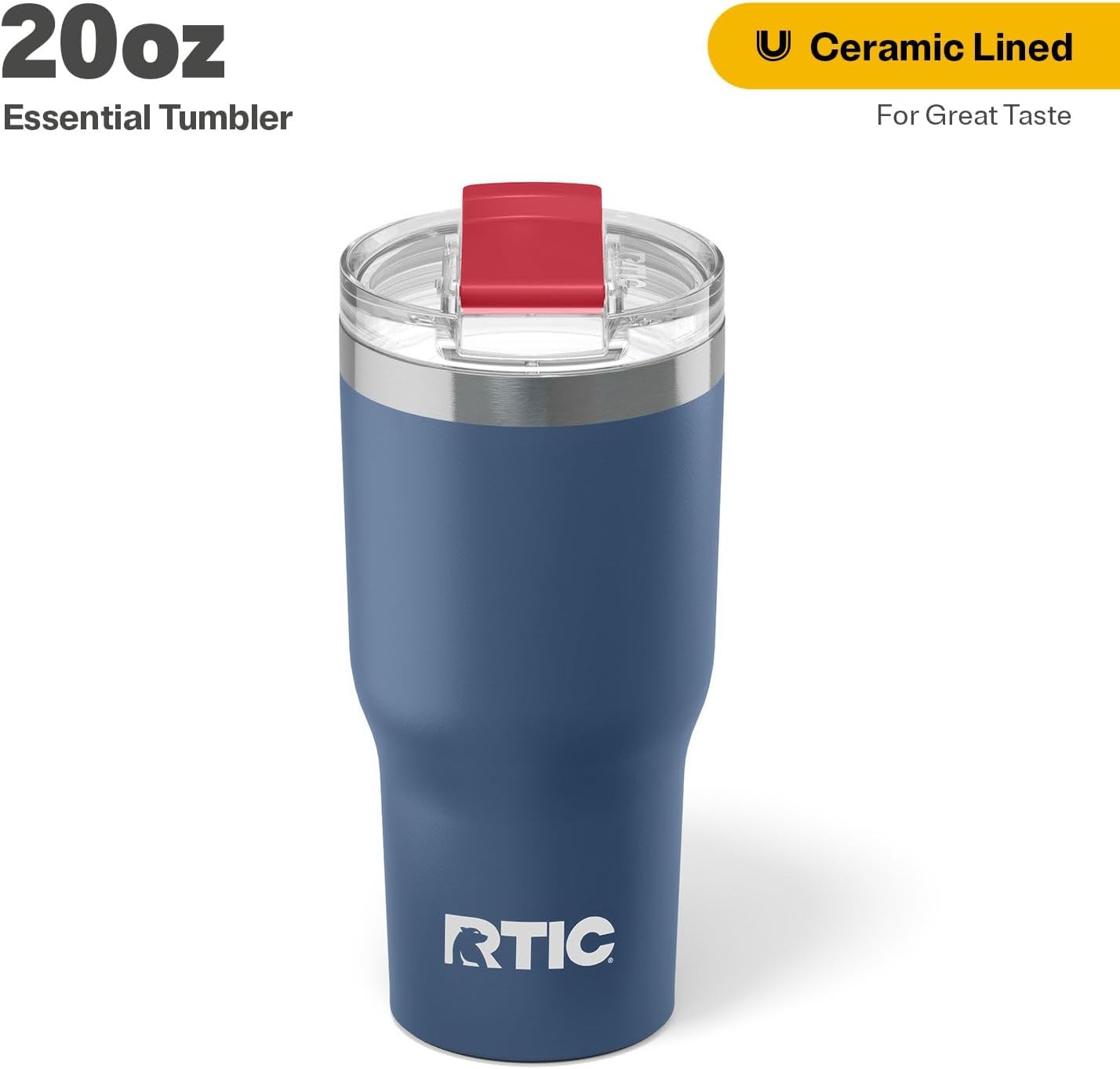 RTIC 20oz Essential Tumbler with Lid, Ceramic Lined, Insulated, Stainless Steel, Metal, Double Wall Vacuum-Insulation, Travel Cup for Iced Coffee, Tea, Hot and Cold Drink, Graphite