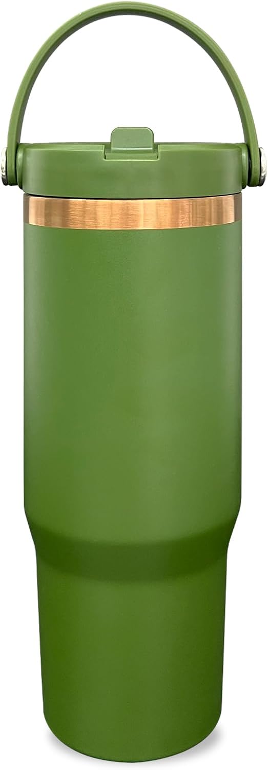 30 oz Tumbler Bulk with Handle and Straw, Vacuum Insulated Tumblers with Flip Straw and Top Handle, Leakproof Powder Coated Tumbler, Stainless Steel Travel Mug for Coffee (Black, 1 Pack)