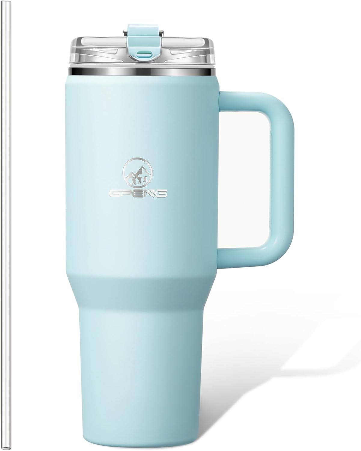 Gpeng 30/40/50 oz Tumbler with Handle, Water Bottles with Straw Lid, Insulated Stainless Steel Travel Mug Cup Holder Friendly, Keep Drinks Cold or Hot for Hours (LightGrey, 50 oz)