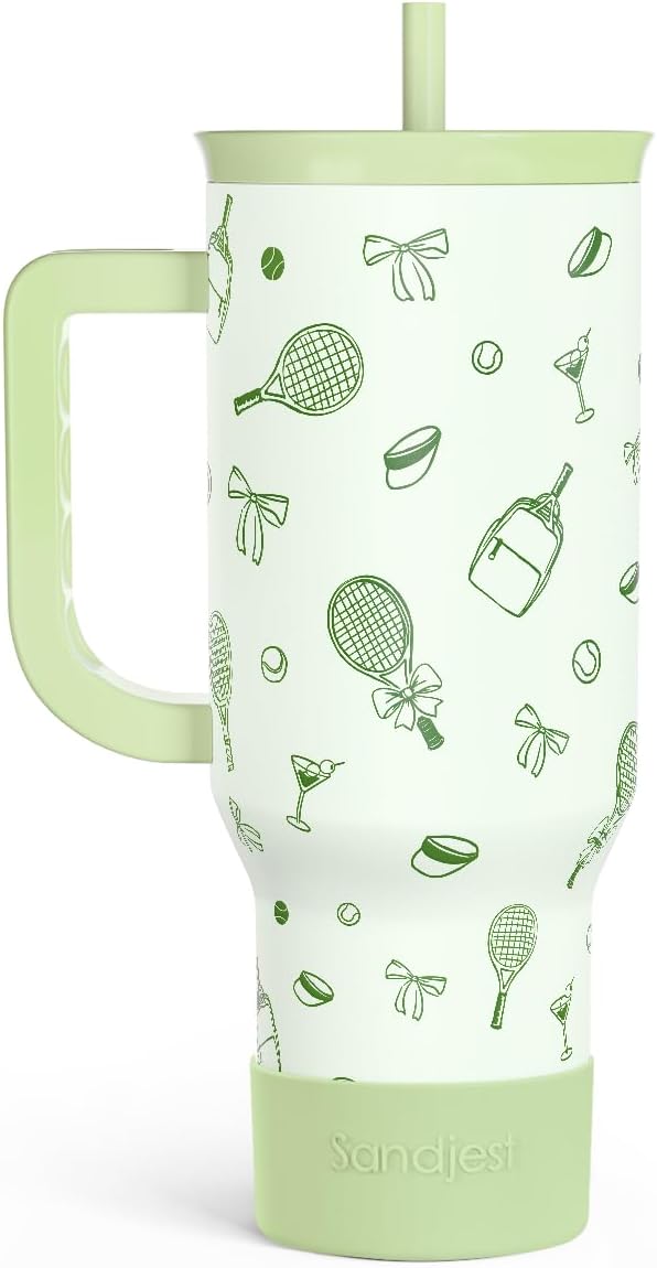 SANDJEST Pickleball 40oz Tumbler With Handle and Straw, Pickleball Queen Insulated Stainless Steel Travel Coffee Mug for Women Girls Players, Gift Idea for Birthday Christmas Mothers Day