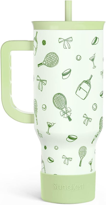 SANDJEST Pickleball 40oz Tumbler With Handle and Straw, Pickleball Queen Insulated Stainless Steel Travel Coffee Mug for Women Girls Players, Gift Idea for Birthday Christmas Mothers Day