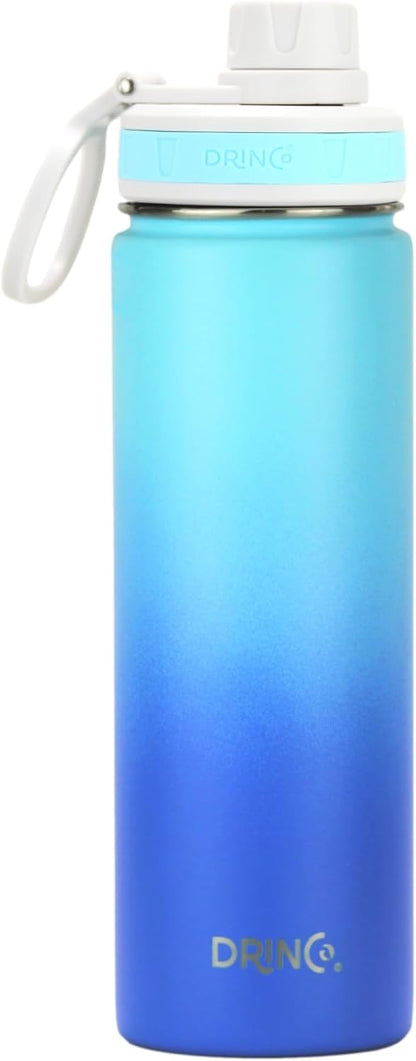 Drinco Stainless Steel Water Bottle Spout Lid Vacuum Insulated Double Wall Water Bottle Wide Mouth (40oz 32oz 22oz 18oz 14oz) Leak Proof Keep Cold Sport Camping Hiking (22 oz, 22oz Black)
