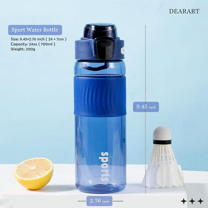 DEARART 24oz Water Bottles with Buckle, 100% Leakproof Anti Slip Silicone Bottle, No Straw Clear Bottle Easy Clean, Suit Sport Office School Travel Gym Yoga for Women Men, Dark Cyan