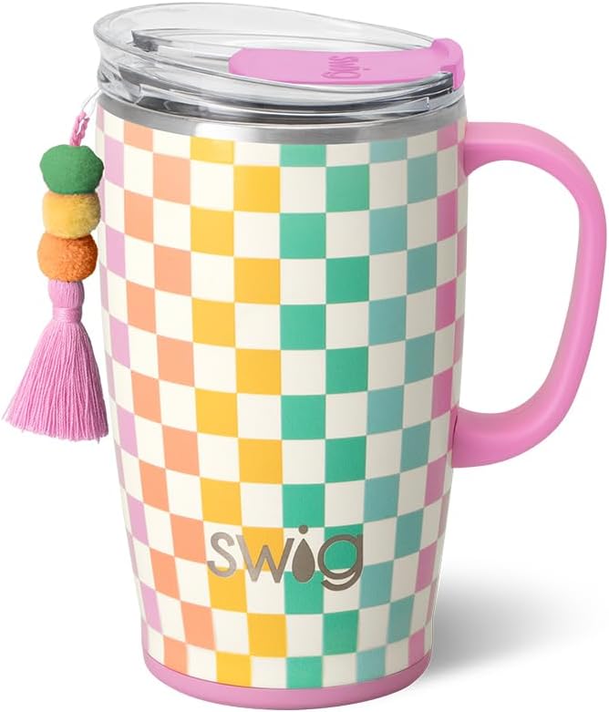 Swig Life 18oz Travel Mug, Insulated Tumbler with Handle and Lid, Cup Holder Friendly, Dishwasher Safe, Stainless Steel, Travel Coffee Cup (Honey Meadow)