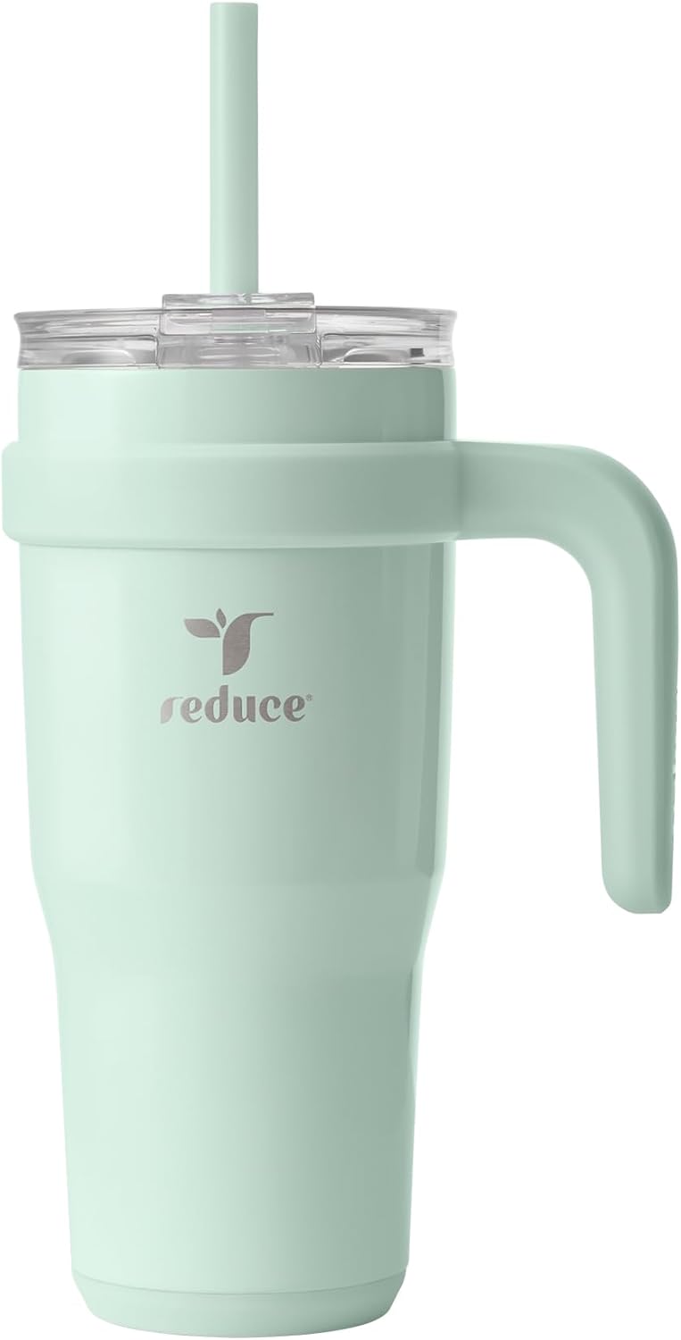REDUCE 24 oz Stainless Steel Tumbler with Handle - Dual-Wall Vacuum Insulated Travel Mug, Sweat-Proof Lid & Reusable Straw - Keeps Drinks Cold for 24 Hrs, Fits Cupholders, Dishwasher Safe - Lilac Bud